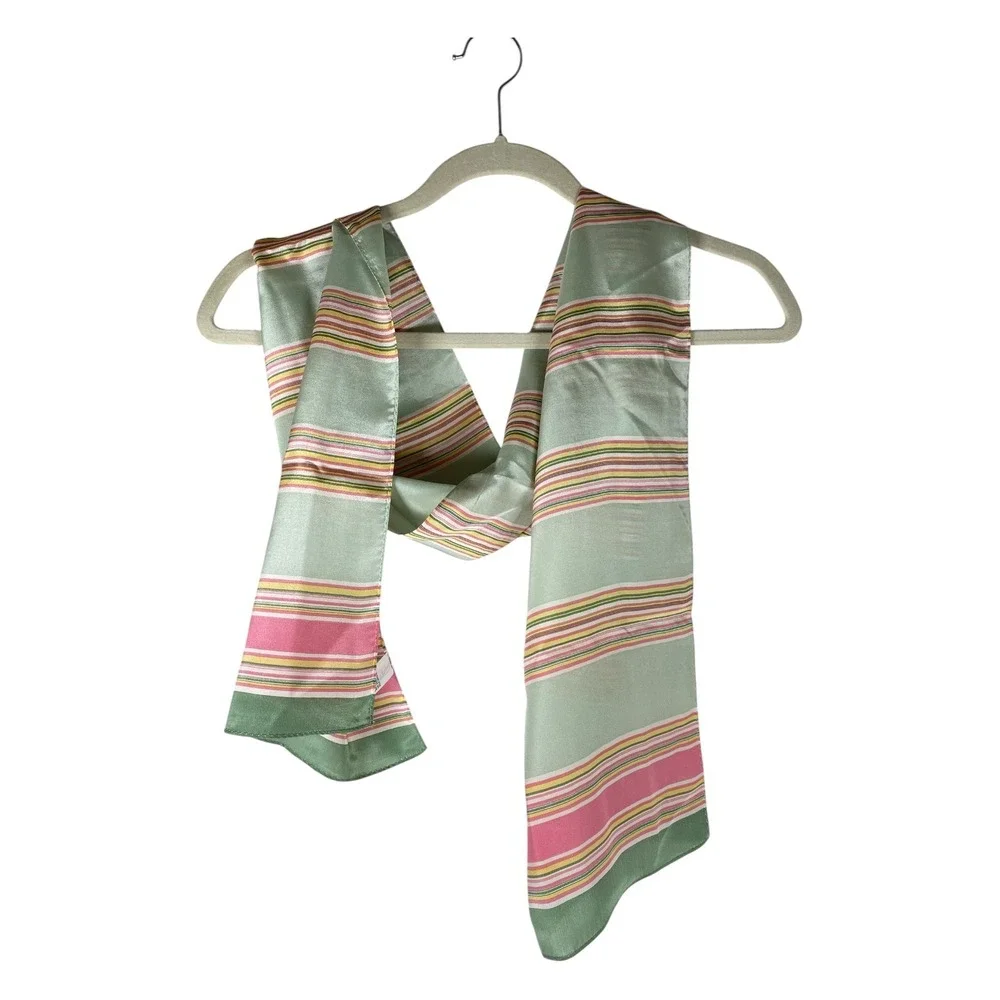 Vintage Talbots Silk Scarf Women Sage Pink Stripe Exc Rectangular Polished Retro